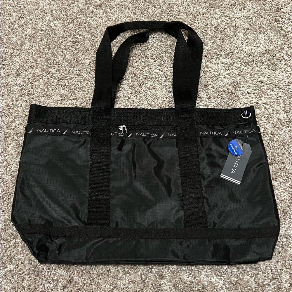 NEW Nautica Captain’s Quarters Rip Stop Water Repellent Tote Black